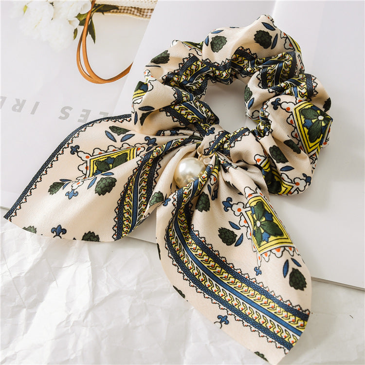 Pearl Pendant Large Intestine Ring Hair Band Women's Hair Knot Knotted Big Bow Hair Rope - JumoShop