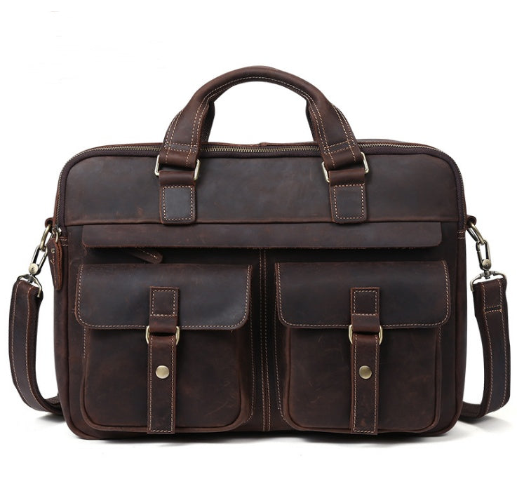 15.6 inch Laptop Bag - Genuine men''s bags retro men''s business bags briefcase cowhide oblique Bag