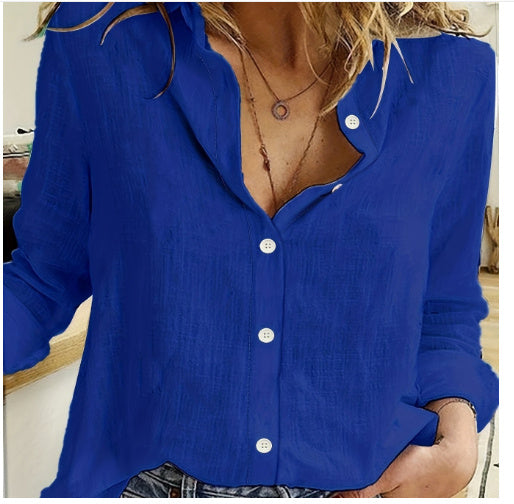 Loose Button Lapel Cardigan Top - Long Sleeve Shirt Women Blouses
