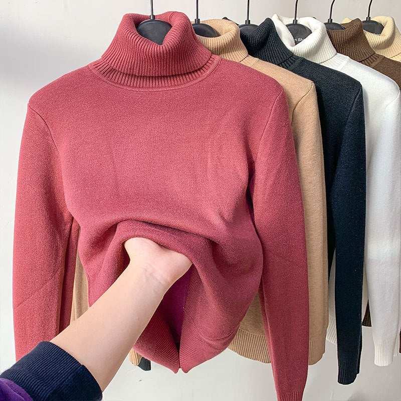 Turtle Neck Winter Sweater - Women Elegant Thick Warm Female Knitted Pullover Loose Basic Knitwear