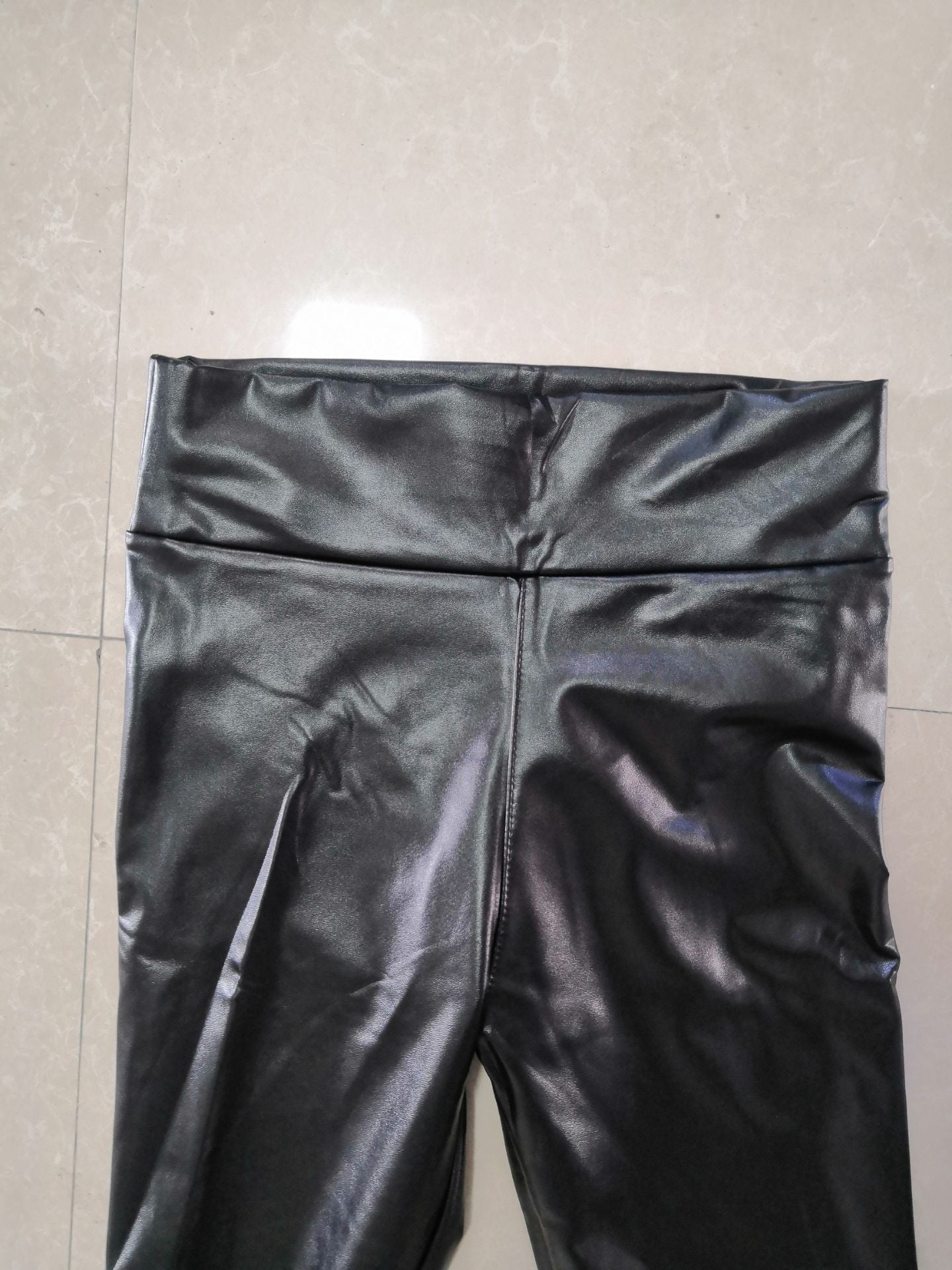 Reflective Leather Elastic High Waist Leggings
