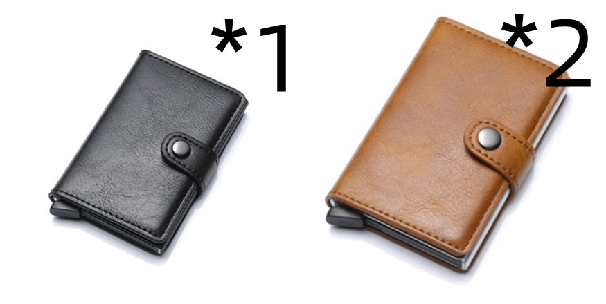 Anti-theft Men Vintage Wallet - Aluminum Metal Purse Leather Cover