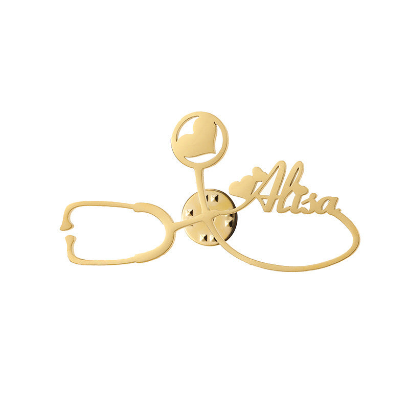 🩺Custom Name Letter Stethoscope Brooch – Stainless Steel Medical Pin