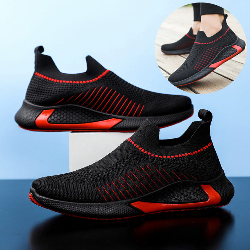 Fashion Mesh Sock Shoes With Striped Design - Men's Outdoor Breathable Slip-on Sneakers