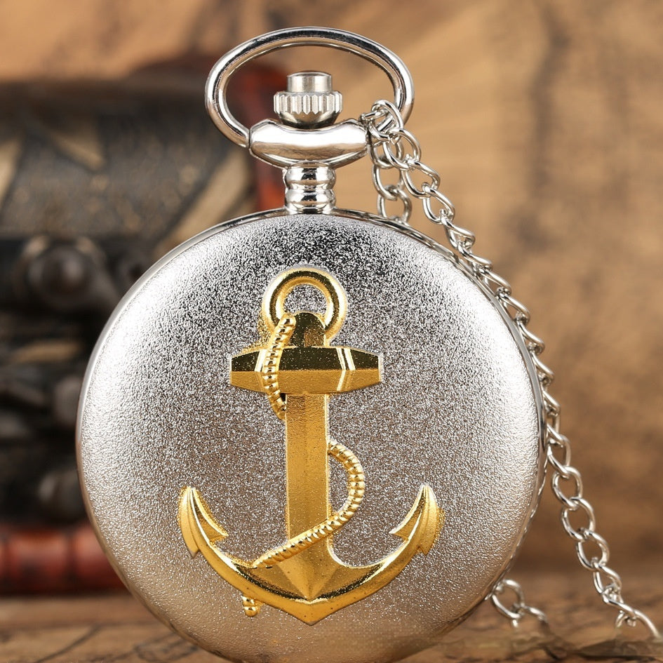Retro Bronze Boat Anchor Pattern Roman Literal Quartz Large Pocket Watch
