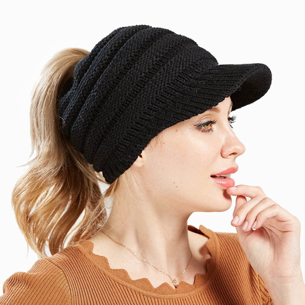 Women Ponytail Beanies - Autumn Winter Hats Female Soft Knitting Caps Warm Ladies Skullies