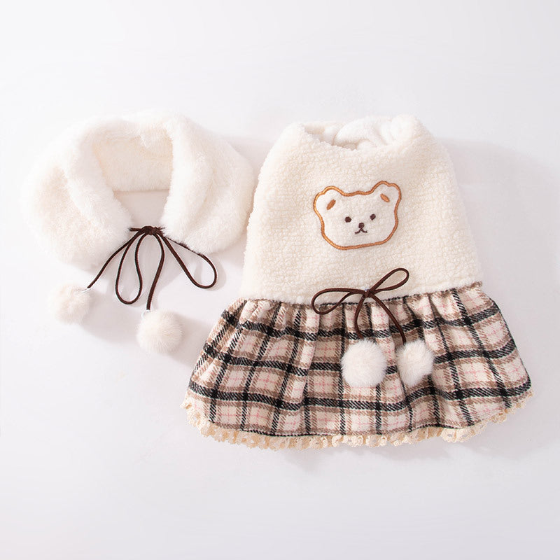 Fashion New Puppy Cute Bear Dress – Cozy & Adorable Tank Skirt with Scarf