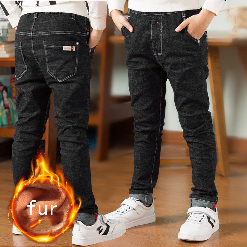 Boys' Jeans With Thick Fleece - Winter Children's Casual Wear