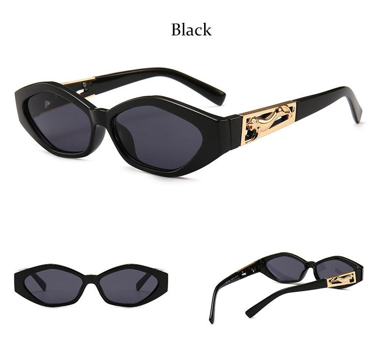 Classy Angular Cat-eye Sunglasses - Modern Retro Temples In The Shape Of A Jumping Cheetah