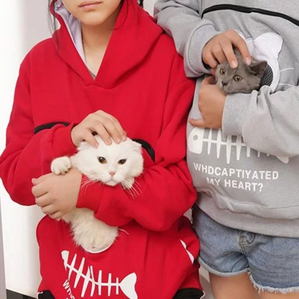 Women Hoodie Sweatshirt With Cat Pet Pocket Design - Long Sleeve Sweater Cat Outfit