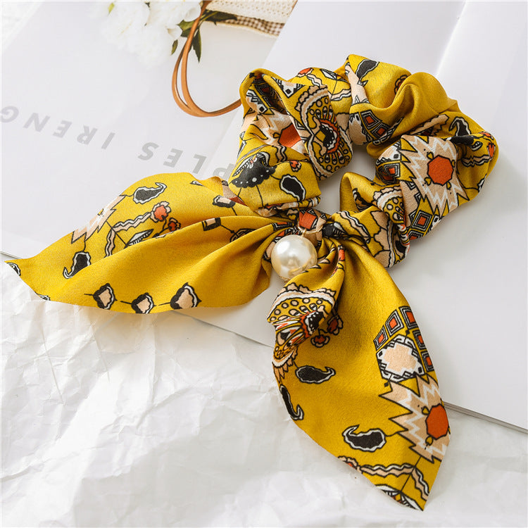 Pearl Pendant Large Intestine Ring Hair Band Women's Hair Knot Knotted Big Bow Hair Rope - JumoShop
