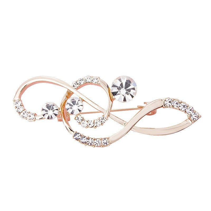 🎵 Elegant Note-Shaped Brooch – Alloy Corsage Pin with Gemstone Inlay for Coats & Sweaters