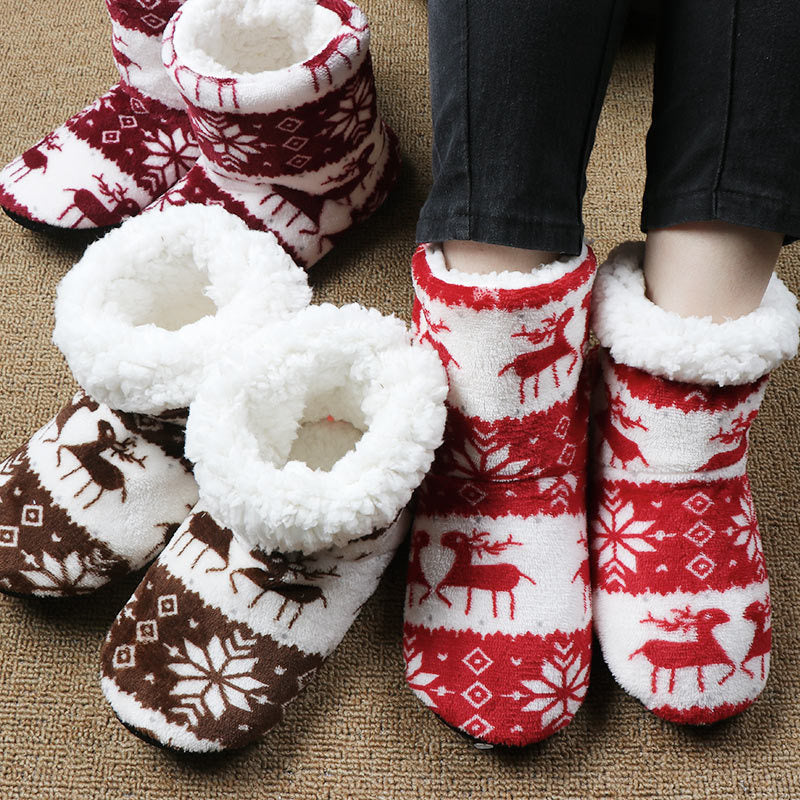 Christmas Elk Floor Shoes - Indoor Socks Shoes, Warm Plush House Slippers