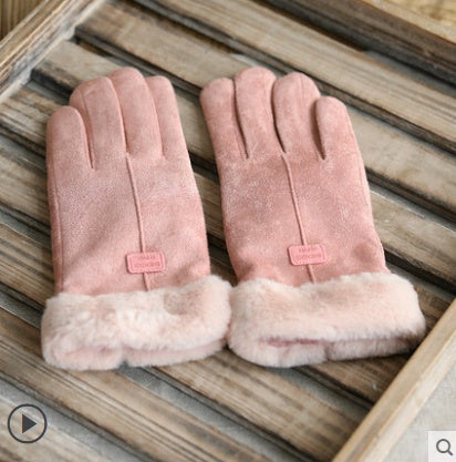 Autumn and Winter Warm Velvet Retro Suede  Gloves - Touch Screen Gloves Cute Driving