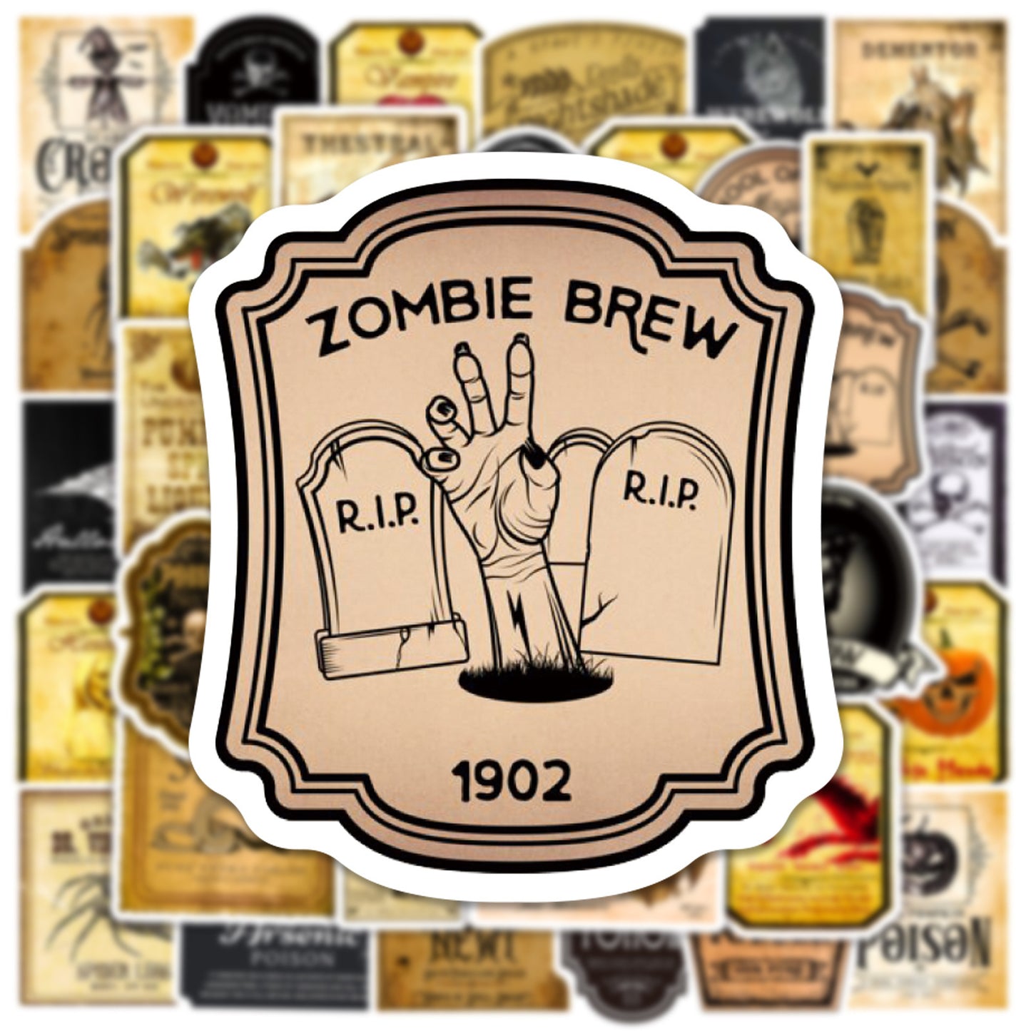 50 Vintage Halloween Bottles With Graffiti Stickers - JumoShop