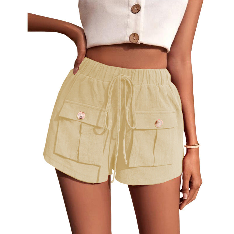 Casual Cargo Shorts With Pocket Loose Drawstring Pants - Summer Women