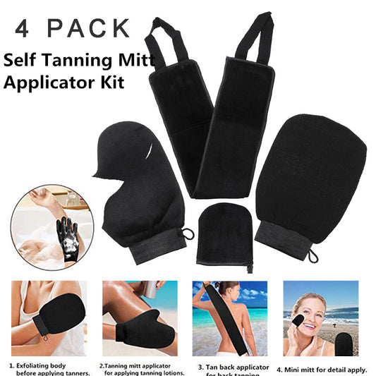 Self Tanning Mitt Applicator Gloves -  4 In 1 Kit Self Applicator Set With Exfoliating Glove