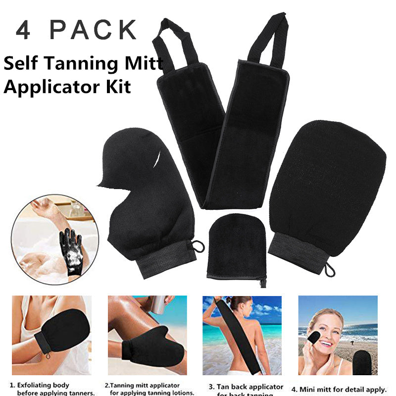 Self Tanning Mitt Applicator Gloves -  4 In 1 Kit Self Applicator Set With Exfoliating Glove