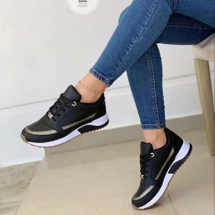 Casual Lace-up Flat Shoes - Women Shallow Round Toe Sports Walking Sneakers