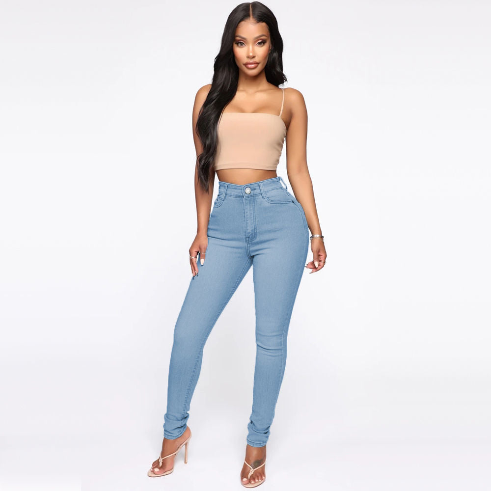 Slim High Waist Jeans - Demin Trousers With Pockets