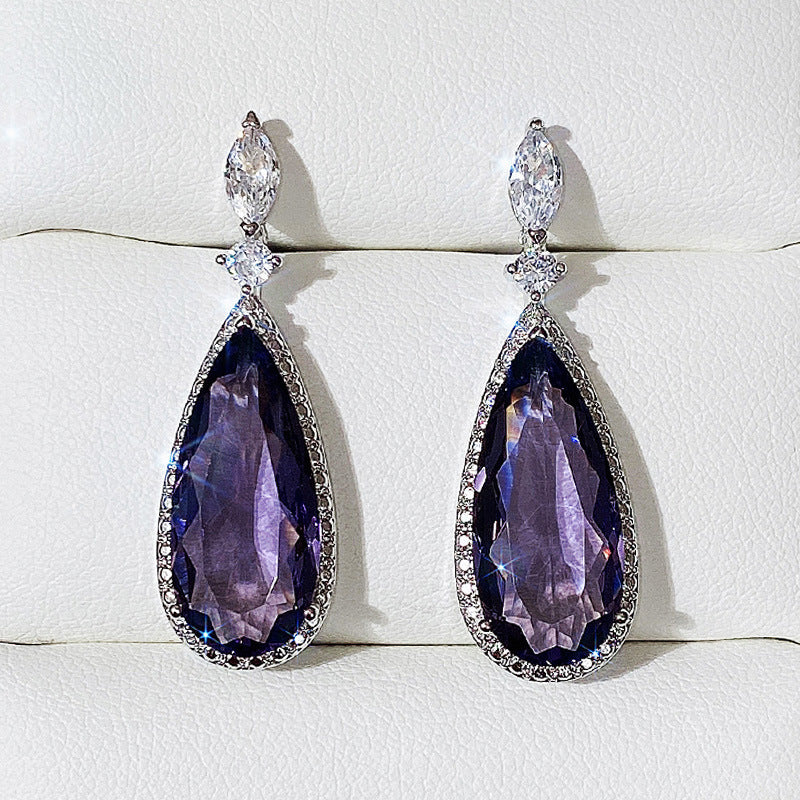 Micro-inlaid Purple Zircon Drop Earrings – Elegant Bridal Jewelry for Women! - JumoShop