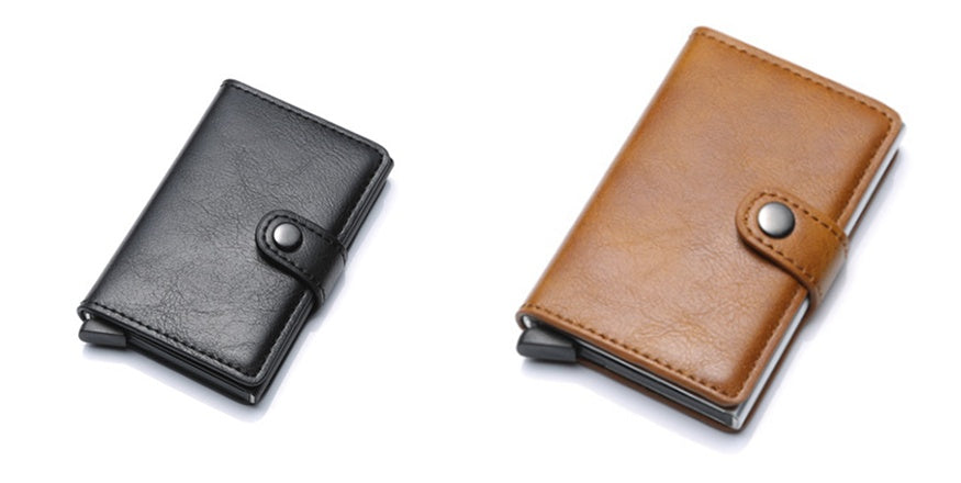 Anti-theft Men Vintage Wallet - Aluminum Metal Purse Leather Cover