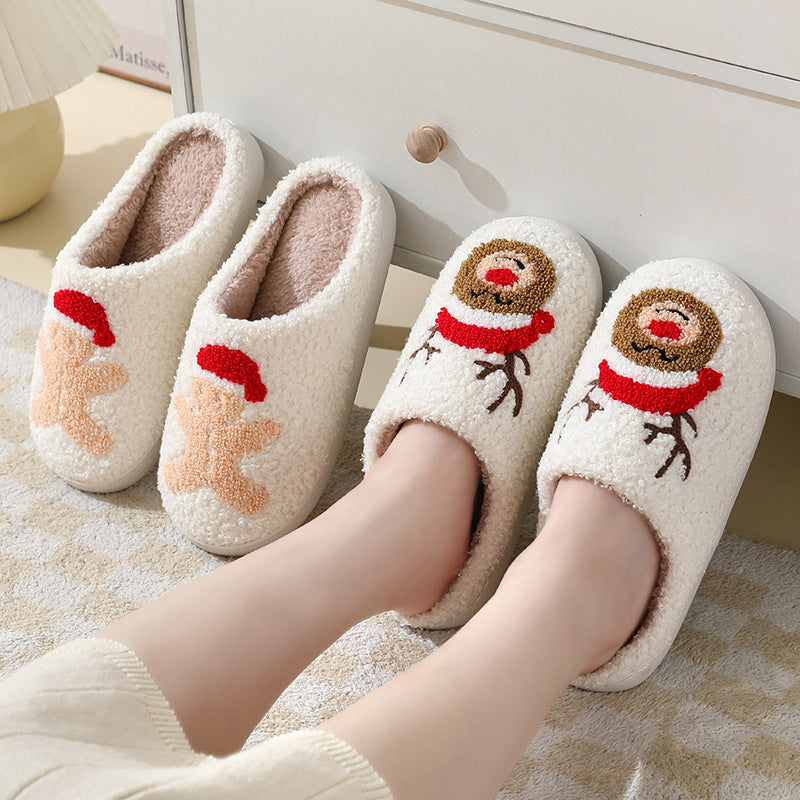 Christmas Home Slippers - Cute Cartoon Santa Claus Cotton Slippers For Women And Men