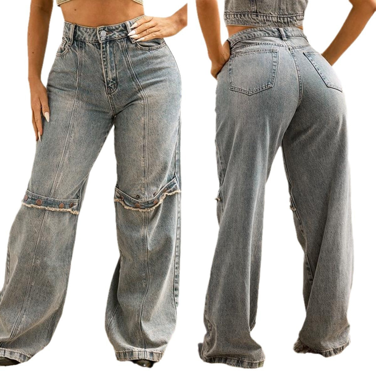 Y2k Baggy Wide Leg Jeans Women - Vintage Streetwear Washed Denim Pants Grunge Basic Slouchy Trousers