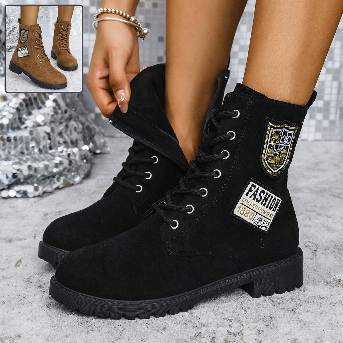 Fashion Lace-up Chunky Heels Winter Boots Winter For Women