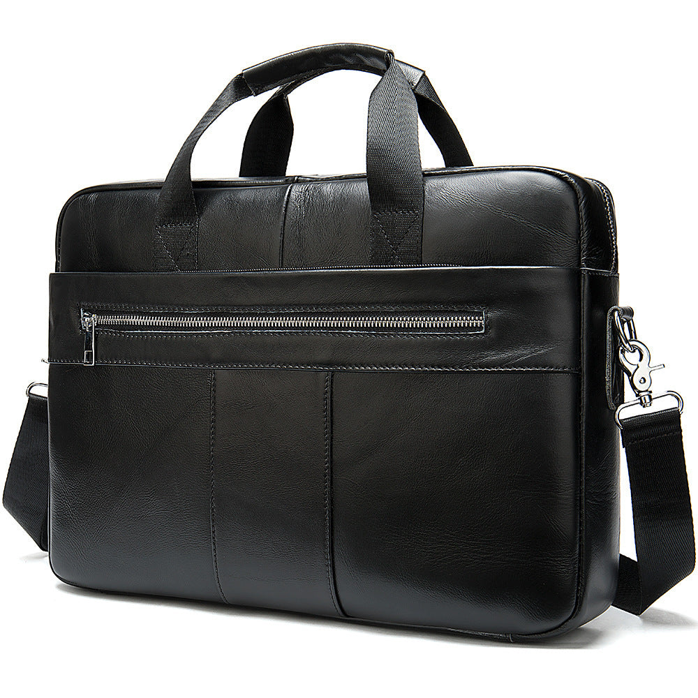 Men's Leather Briefcase - Business Men's Bag First Layer Cowhide Portable