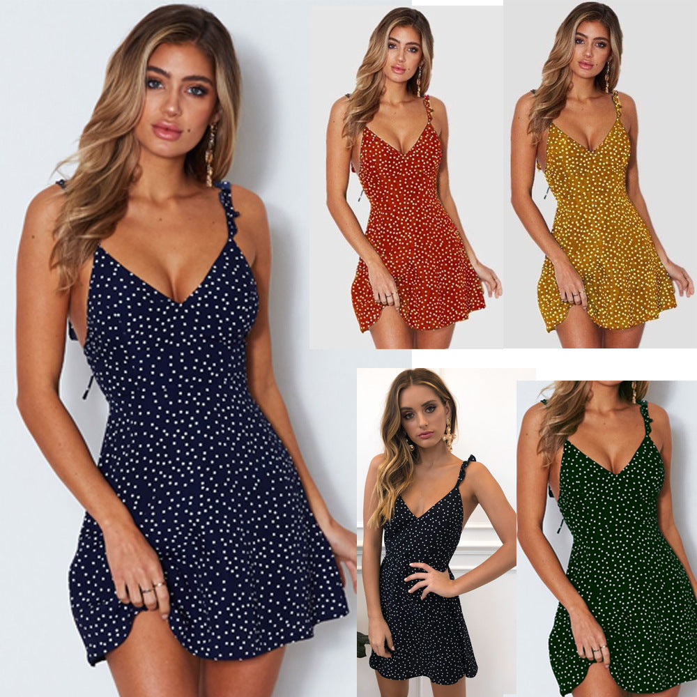 Polka-dot Strappy Dress - Summer Fashion Beach Sundress