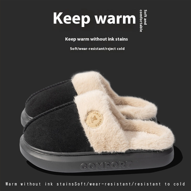 New Plush Slippers For Women - Men Winter Warm Home Slipper Indoor Thick-soled Fleece Shoes