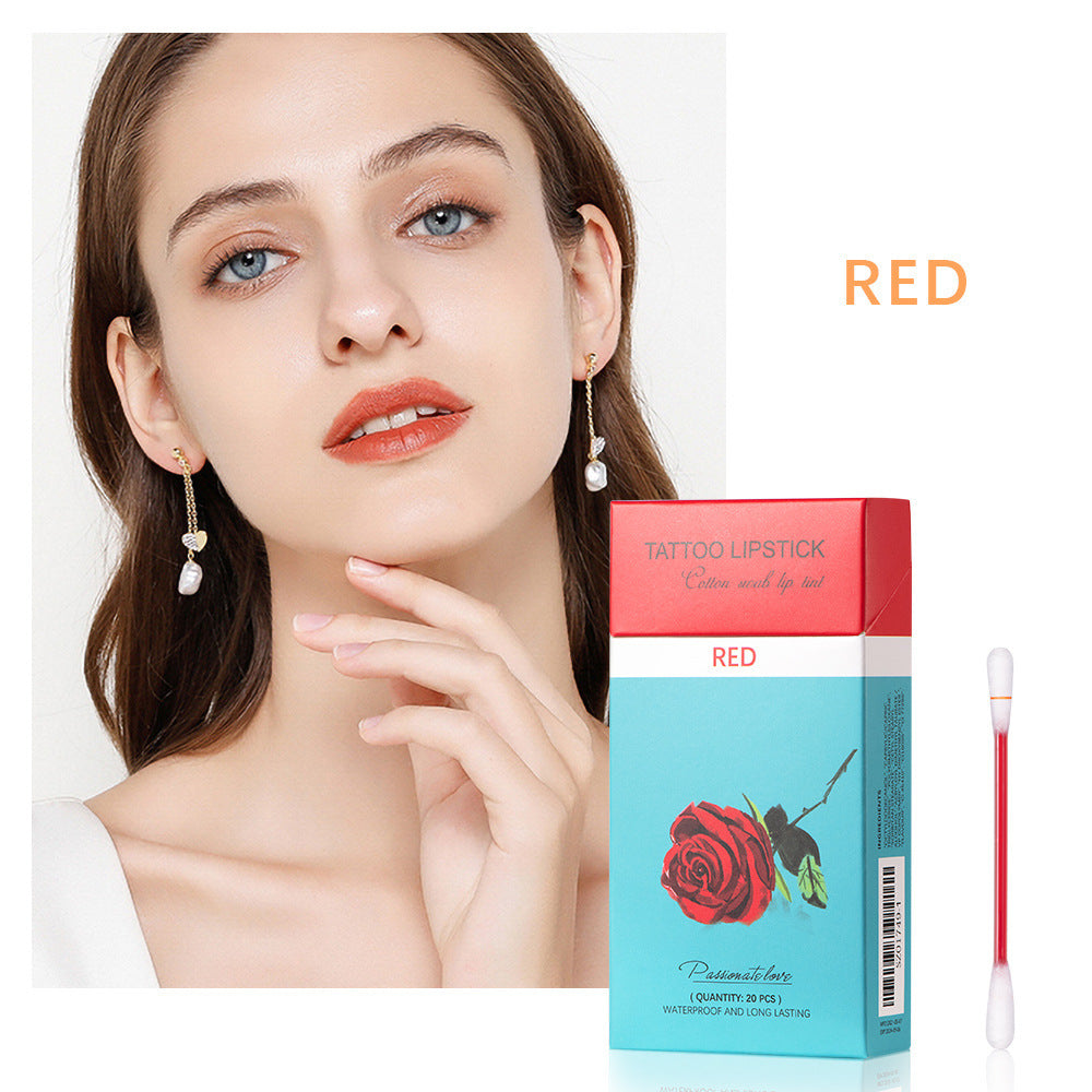 20 Pcs Set Cotton Swab Lipstick - Portable Lipsticks Cosmetics Waterproof Case Lasting Long Liquid Lipstick