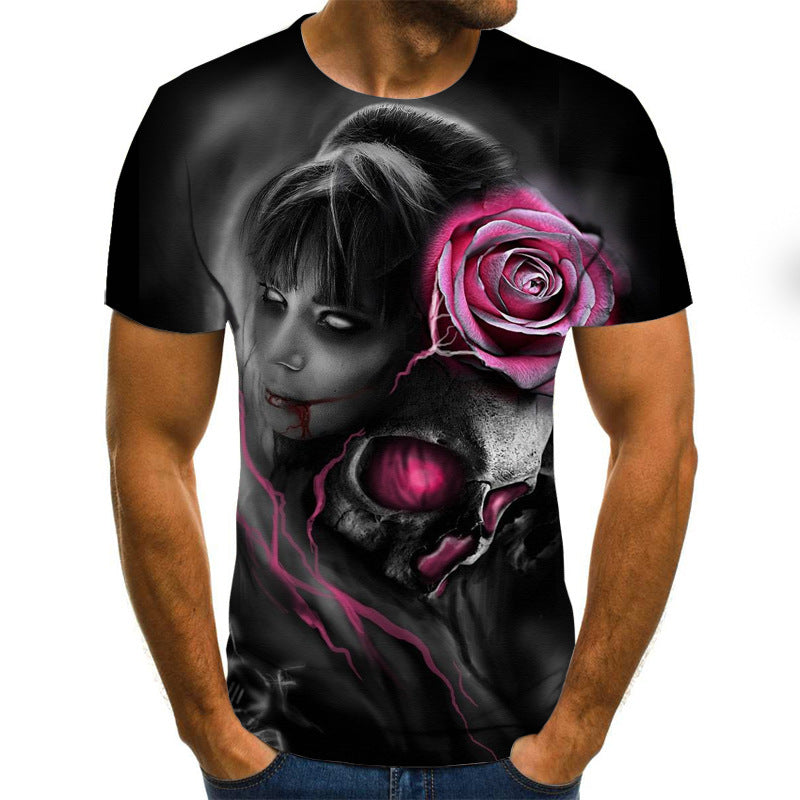 Printed 3D T-shirts -  Horror Skull Print Short Sleeve T-shirts For Men And Women