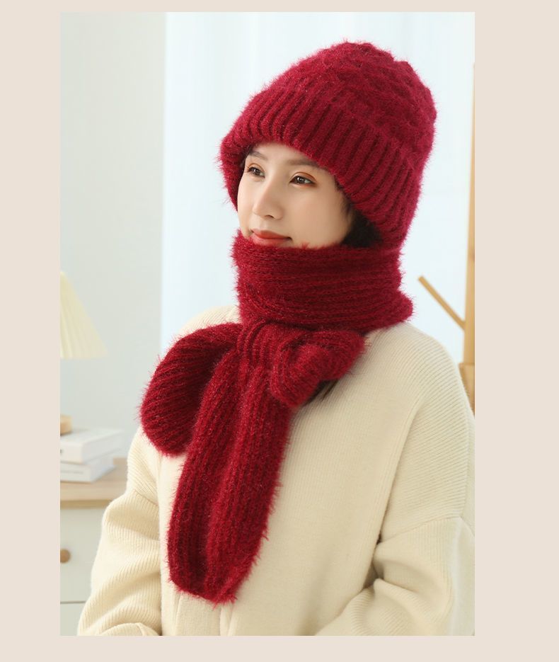 Women's Fleece-lined Scarf And Hat - Winter Warm Knitted Hat Scarf