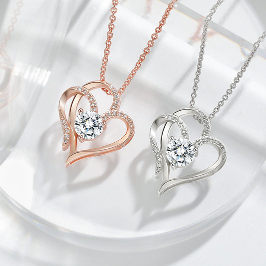 ✨ Double Heart Zircon Necklace – Sparkle with Love & Elegance ✨Zircon Double Love Necklace With Rhinestones Ins Personalized Heart-shaped Necklace Clavicle Chain Jewelry For Women Valentine's Day Love Necklace - JumoShop