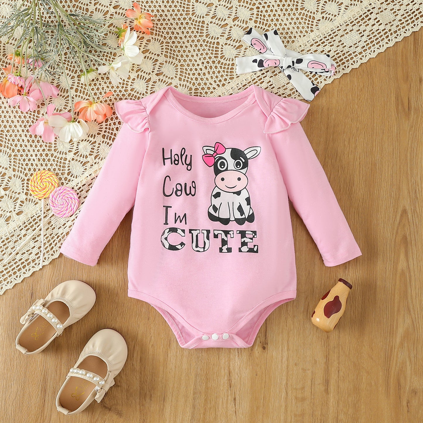 Infant Toddler Girls "Holy Cow I’m Cute" 2-Piece Outfit Set – Adorable & Playful! Infant Toddler Clothing, Girls Long-sleeve Suit - JumoShop