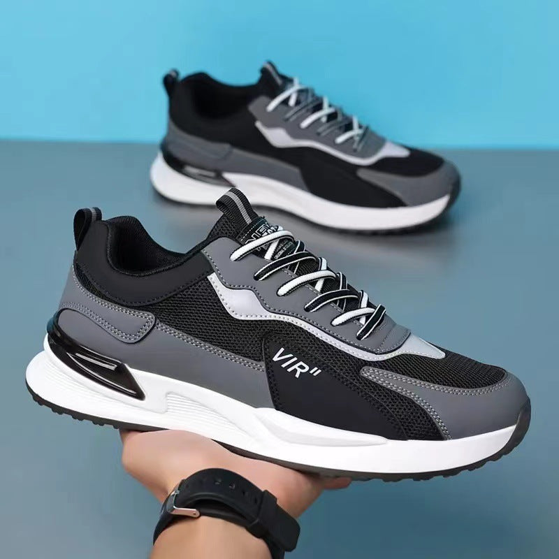 Men's Color Block Mesh Shoes - Casual Lace-up Sneakers, Outdoor Breathable Running Sports Shoes