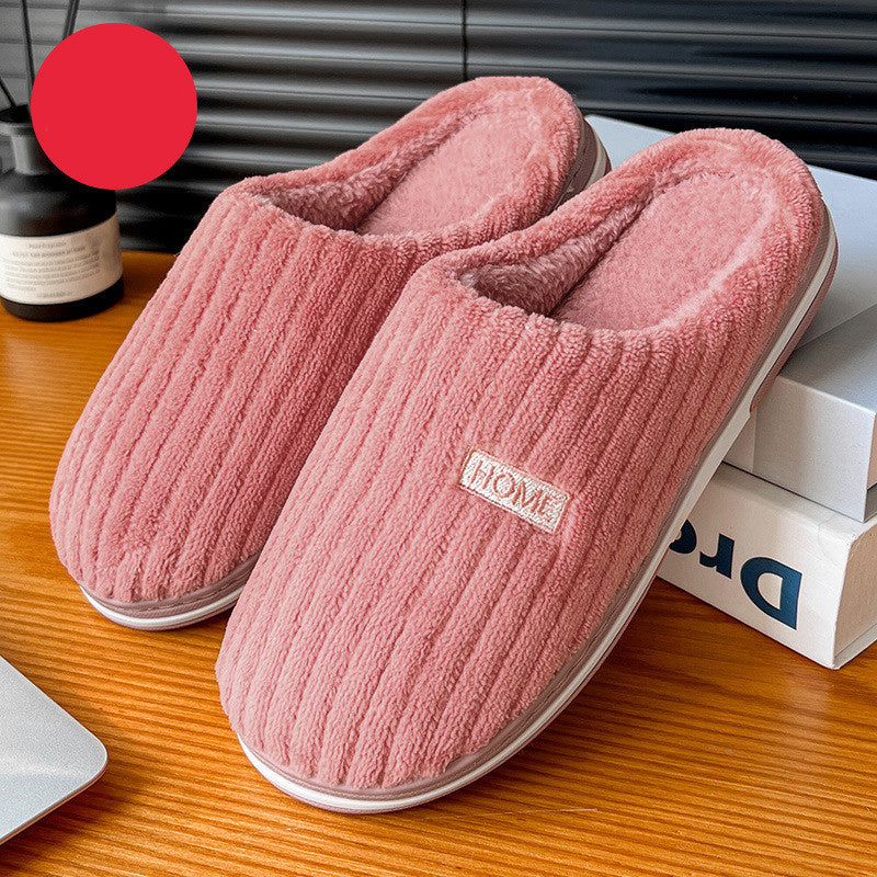 Solid Color Simple Cotton Slippers - Winter Non-slip Home Warm Plush Slippers, Household Indoor Couple Women's House Shoes