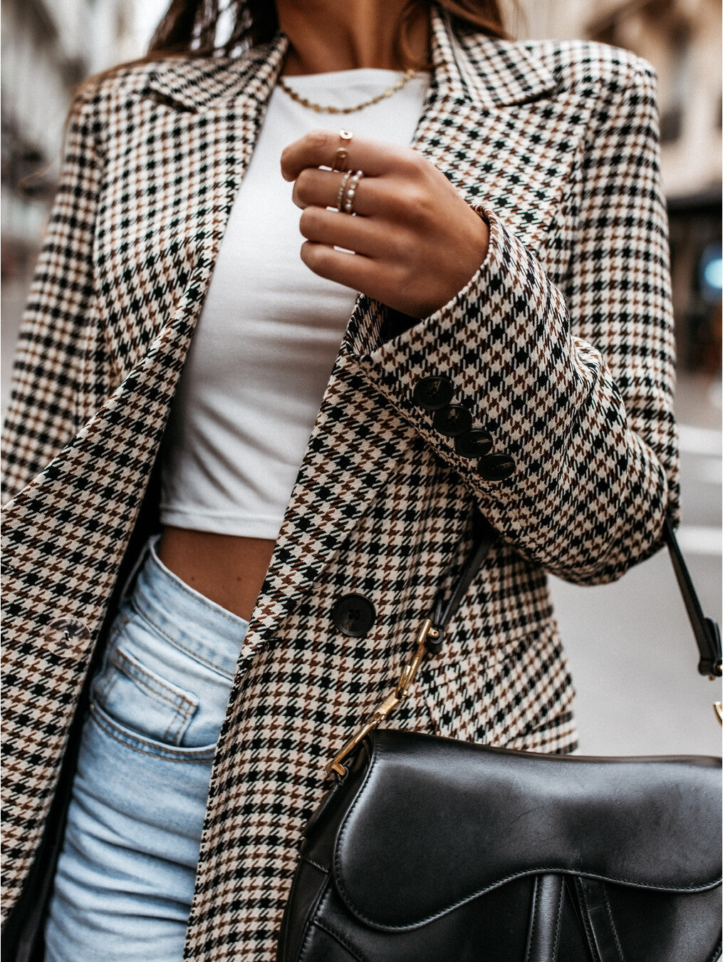Women Winter Plaid Long Suit Jacket