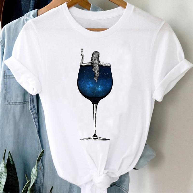 Sip & Style Wine Graphic Tee – Fun & Casual Short-Sleeve T-Shirt! Women Printing Clothing Wine Lady Short Sleeve Casual - JumoShop