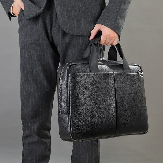 Genuine Leather Men's Briefcase -  Large Capacity Briefcase Men's Horizontal First Layer Cowhide Computer Storage Bag
