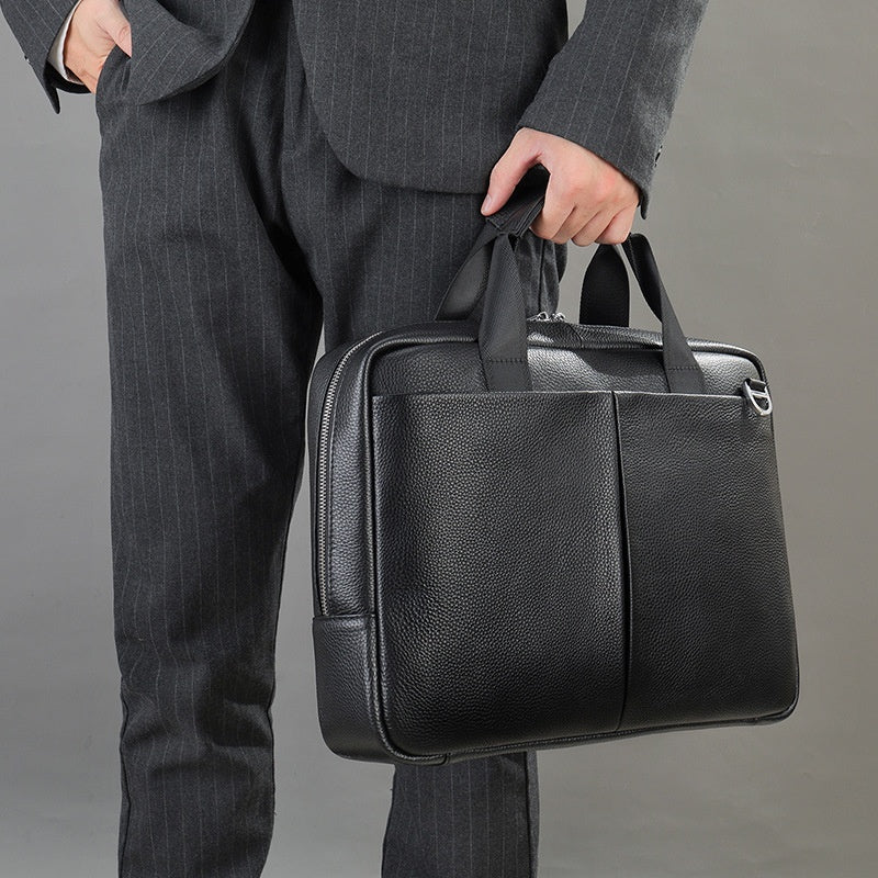 Genuine Leather Men's Briefcase -  Large Capacity Briefcase Men's Horizontal First Layer Cowhide Computer Storage Bag