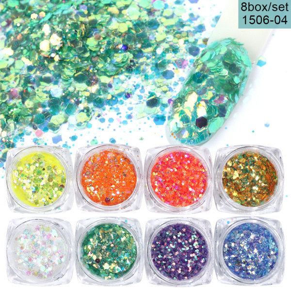 8 Box Mix Glitter Nail Art Powder Flakes Set - JumoShop