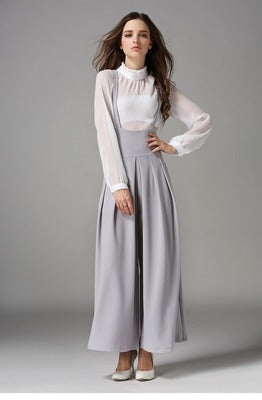 Cropped Suspenders Wide-Leg Pants