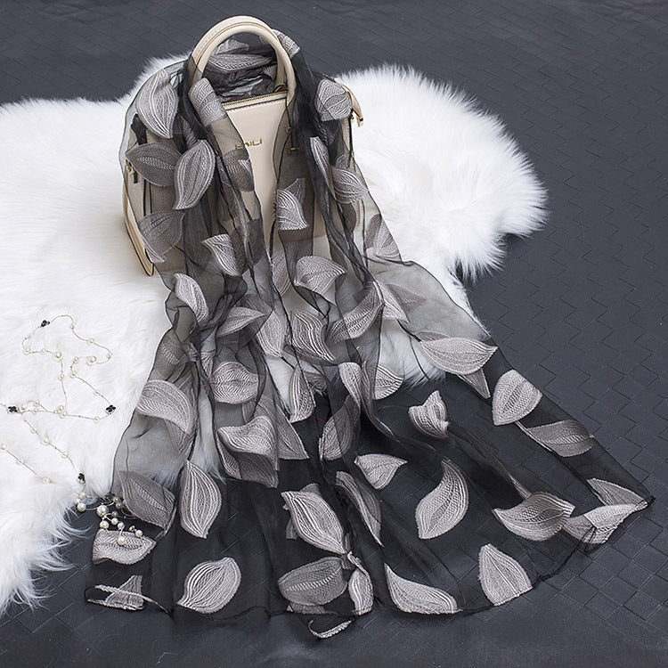 Cut Flowers Hollow Silk Simulation Scarf