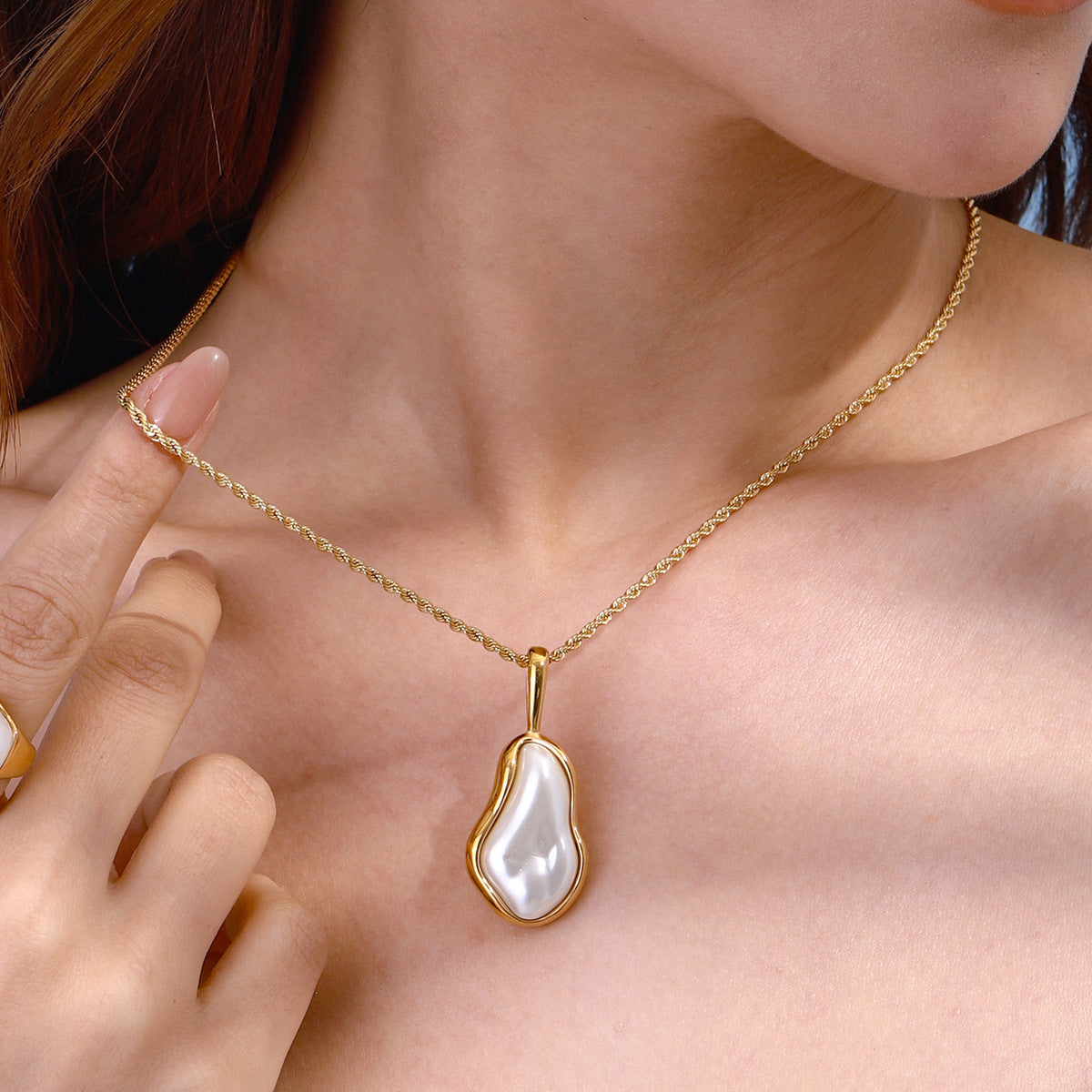 Women Stainless Steel Pearl Necklace