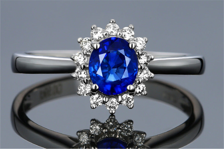 High-end Luxury Engagement Ring - High-grade blue zircon gold ring