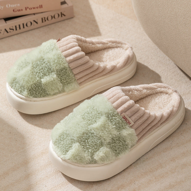 Plaid Plush Slippers - Women's Indoor Plush Home Slippers