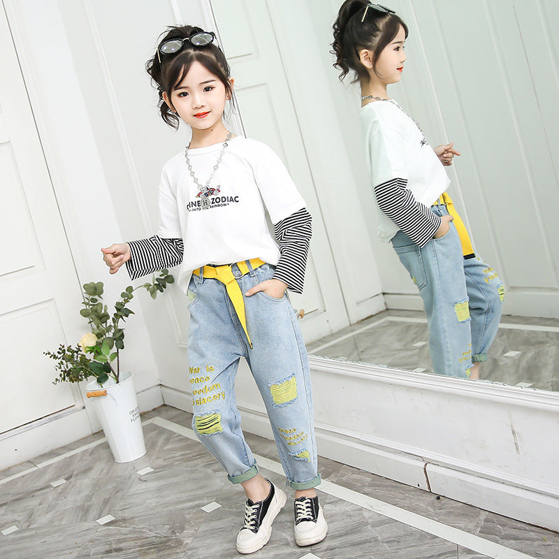 Fashionable Comfy Loose Parent-Child Outfit - Spring Top & Pants